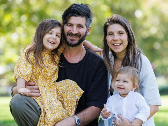 Anthea and John Mangas and their kids Annamaria, 4, and Alexandros, 1. Picture: David Swift