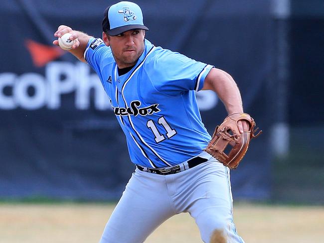 Trent D-Antonio playing for the Sydney Blue Sox. (SMP Images).