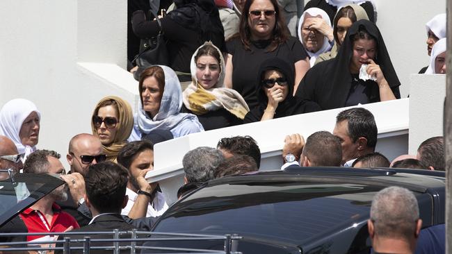 Lindita’s coffin is carried from the Albanian Australian Islamic Society mosque in Carlton North. Picture: Sarah Matray