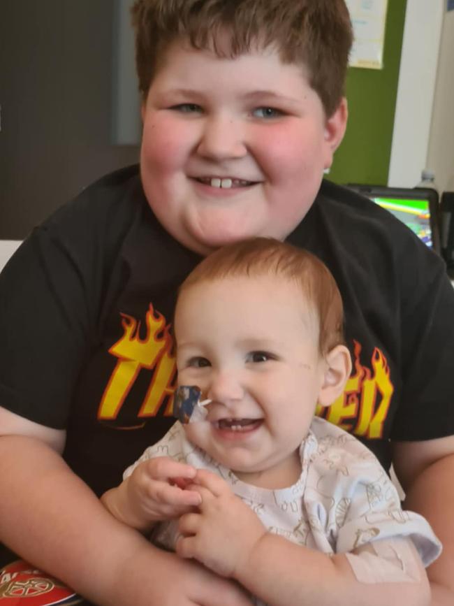 Bryson Chamings, who has been diagnosed with Neuroblastoma, with his older brother Bodhi Chamings. Picture: Supplied by family