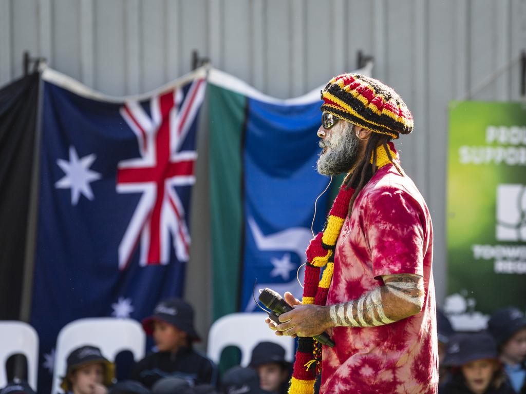 Ngarrumban Arts and Cultural Experience director David McCarthy at the Have Another Look Captain Cook! school program at Cobb and Co Museum, Monday, July 29, 2024. Picture: Kevin Farmer