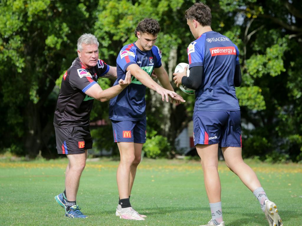 Garth Brennan working with the Newcastle junior representative squads in the pre-season. Picture by Liam Driver.