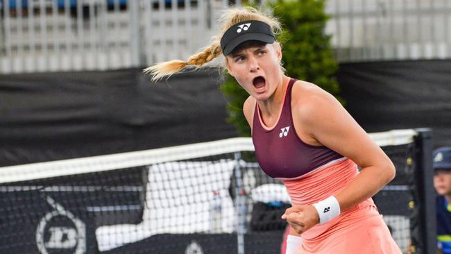 Dayana Yastremska of Ukraine reacts after winning her women's quarterfinal singles match against Donna Vekic of Croatia at the Adelaide International tennis tournament in Adelaide. Picture: Brenton Edwards/AFP.