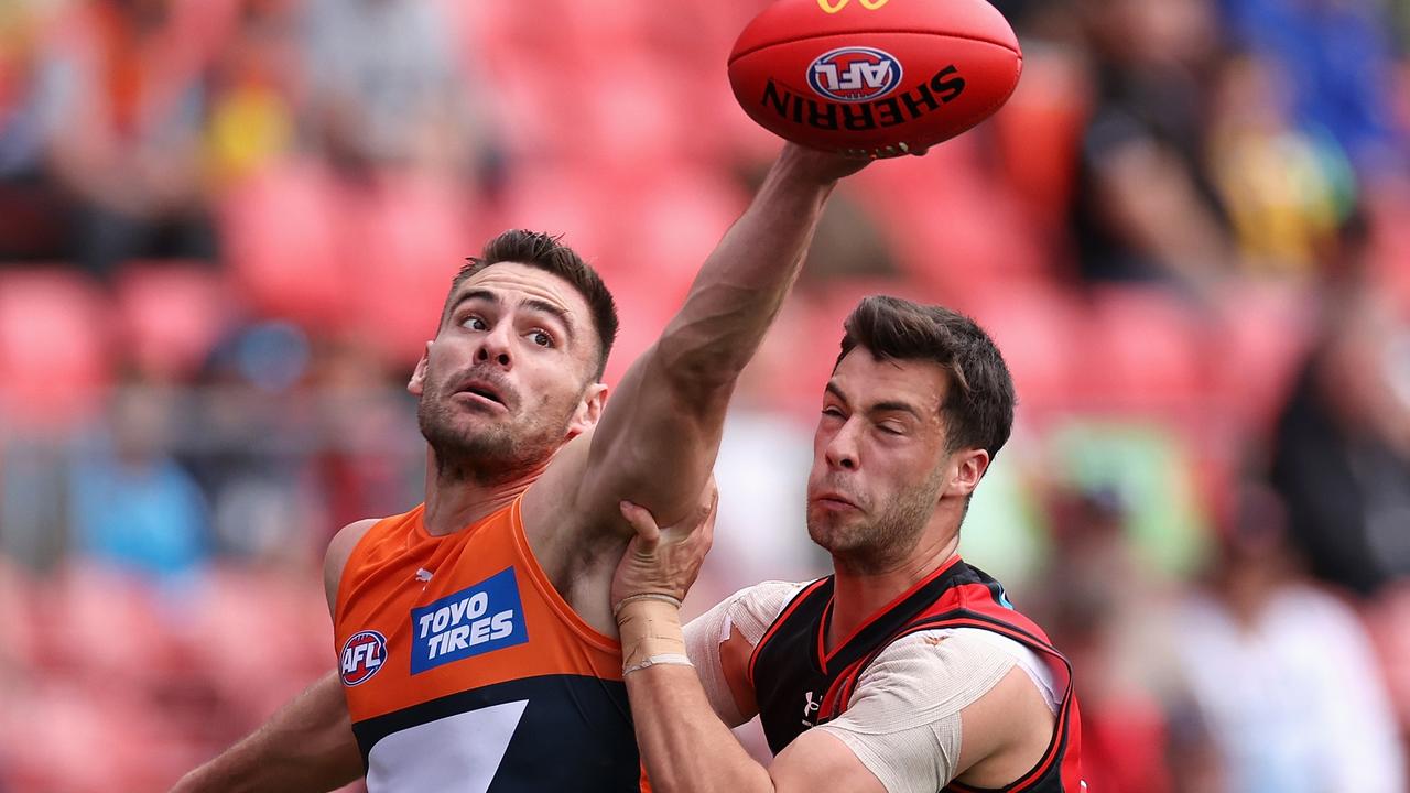 Stephen Coniglio gathers the ball as the Giants turned around their recent poor form with a resounding win over Essendon.