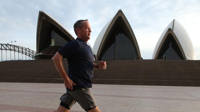 Opposition Leader Bill Shorten on his morning run in Sydney. Picture: Kym Smith