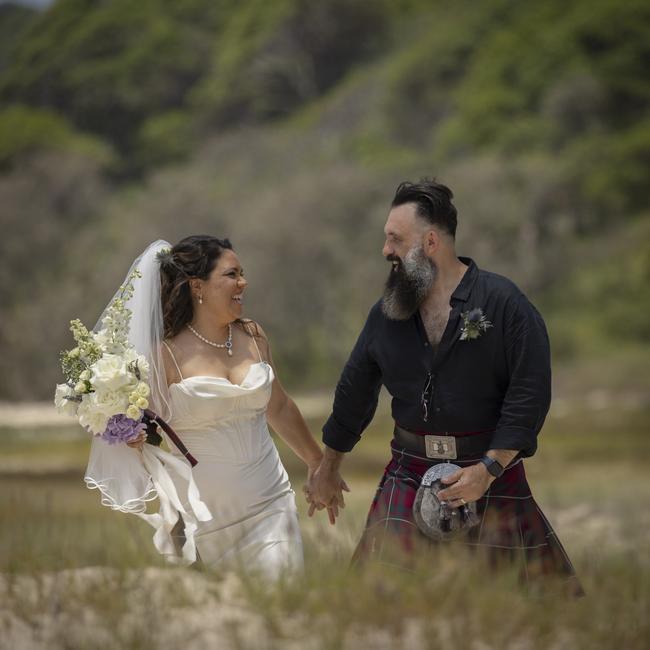 Colin Lillie and Jacinta Price on their wedding day in 2023. Picture: Kevim Evans