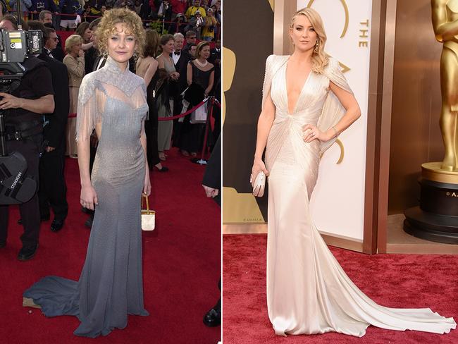 From Almost Famous to beyond famous ... Kate Hudson at the Oscars in 2001 and then 2014. Picture: Getty