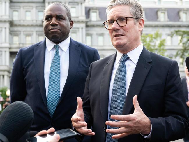 British Prime Minister Sir Keir Starmer (R) and British Foreign Secretary David Lammy (L) speak to the media outside of the West Wing of the White House in Washington, DC, September 13, 2024, following a meeting with US President Joe Biden. Picture: Saul Loeb/AFP