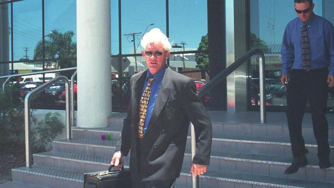 Gerry Geltch leaves court during the case after the 2001 plane crash at Sunshine Coast Airport.