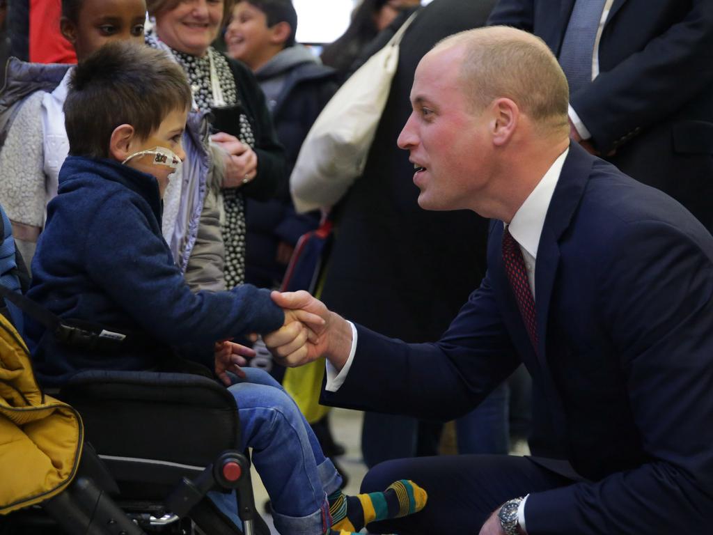 Prince William, Duke of Cambridge meets a young patient during his visit to Evelina London Children’s Hospital to launch a nationwide programme to help veterans find work in the NHS on January 18, 2018 in London, England. Picture: Getty