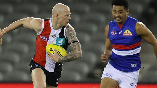 St Kilda recruit. Zak Jones runs away from Lin Jong. Picture: Michael Klein