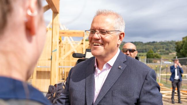 Prime Minister Scott Morrison visits tradies in northern Tasmania. Picture: Supplied/Adam Taylor/PMO