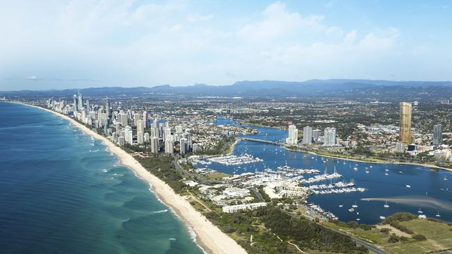 Aerial Photo showing Southport and Surfers Paradise.