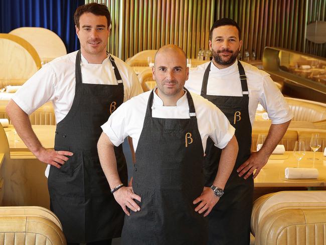 Calombaris with his head chefs at his Press Club restaurant which will open in the Mornington Peninsula. Picture: Andrew Tauber