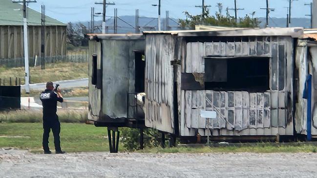 A crime scene has been declared after a massive fire raged through an industrial shed in Gladstone.Â Supplied: Darryn Nufer