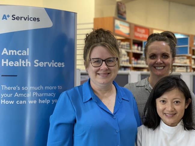 Portland Amcal Pharmacy manager Kylie Zordan, chemists Sarah and Eng. Picture: Supplied