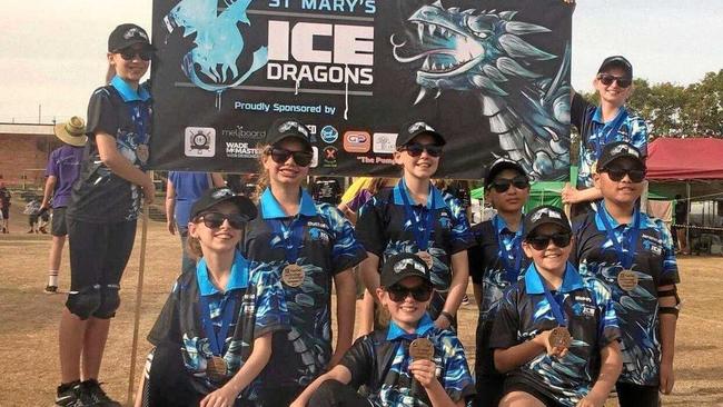 Ice Dragons team mates Alexandrea Rossiter, Anneka Haman, Chelsea Campbell, Jorja Sessarago, Jacky Ruan, Abbey Mugford, Jearen Rivero, Grace Riley, Blake Jeffery and Chenoah Thomas (not pictured).