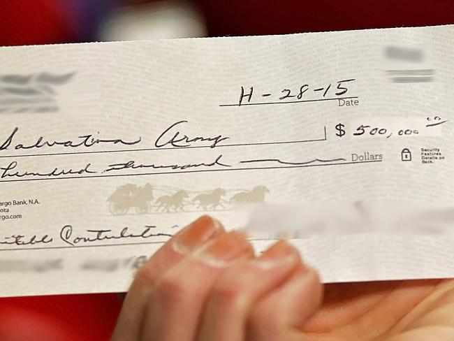 Salvation Army cheque. Picture: Salvation Army