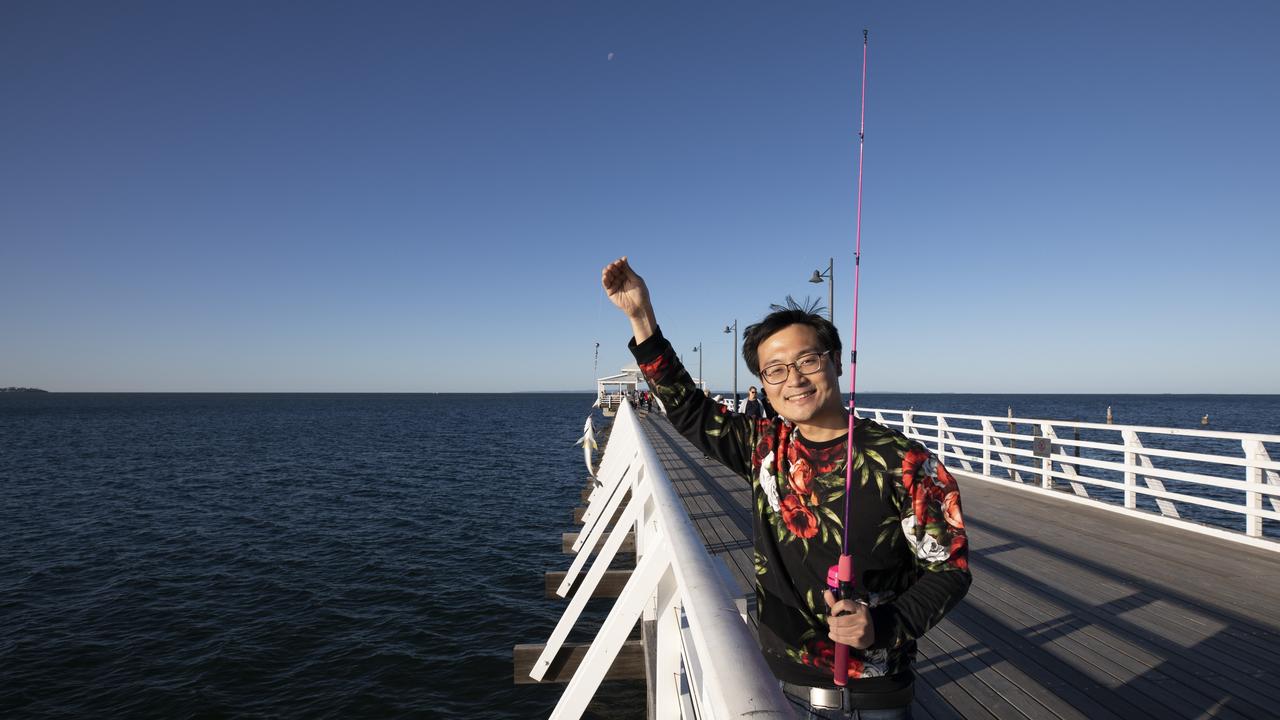 COVID-19 restrictions relaxed.James Xiang enjoys fishing off Shorncliffe pier. 2.05.2020 Picture: Renae Droop