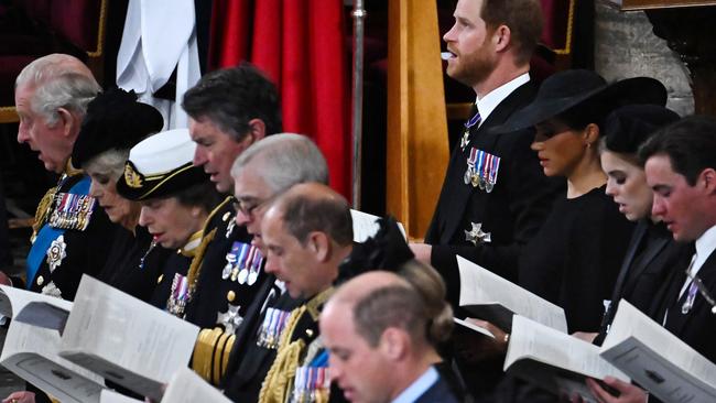 Prince Harry and Megha were seated directly behind King Charles in the Abbey. Picture: Getty Images.