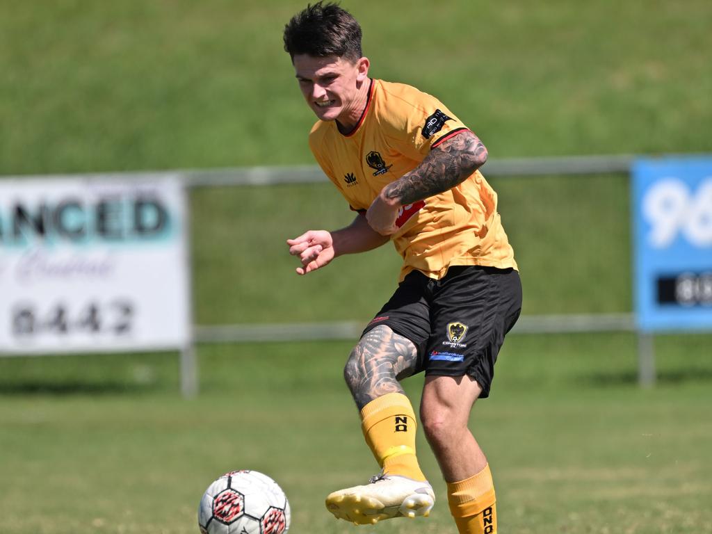 Tobias Norval playing for Coniston FC in Football South Coast 2024. Picture: Richie Wagner