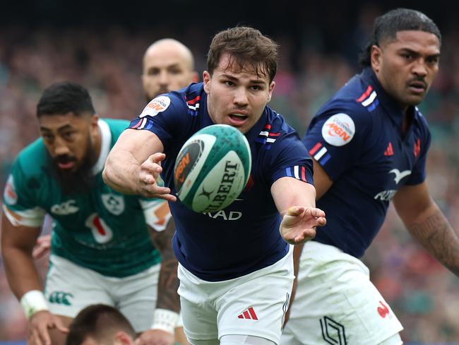 Antoine Dupont of France passes the ball during the Six Nations clash with Ireland. Picture: Getty Images