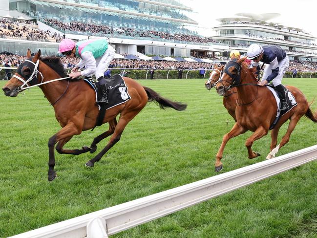 Surefire (GB) ridden by James McDonald wins the Lexus Archer Stakes at Flemington Racecourse on October 29, 2022 in Flemington, Australia. (Photo by George Sal/Racing Photos via Getty Images)