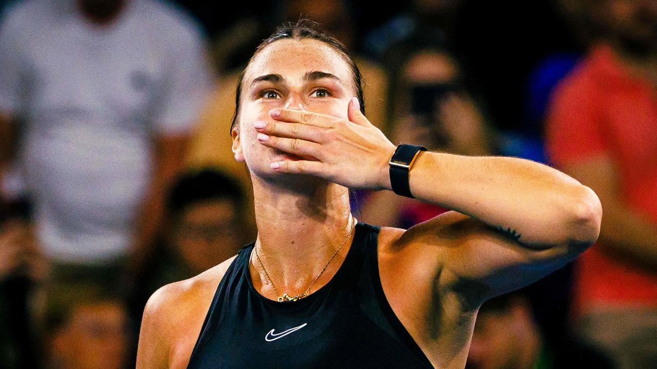 Aryna Sabalenka of Belarus sends kisses to the crowd after victory during her women's singles match against compatriot Victoria Azarenka . Picture: Patrick Hamilton/AFP.