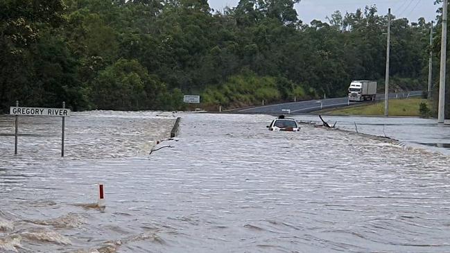 Vicki Darby captured this image of a car stuck in flooding on the Gregory River on Sunday morning.