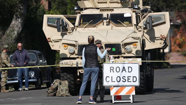 National Guard members man a checkpoint outside of the Eaton Fire area in Altadena, California. Picture: AFP