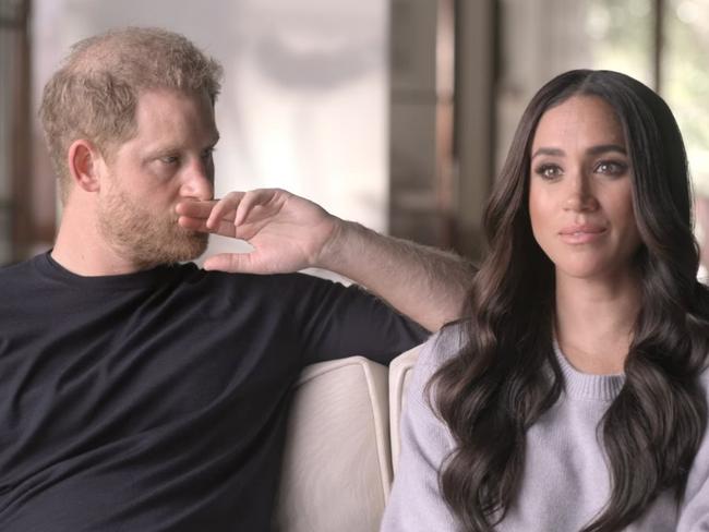 EPISODE 6: Harry and Meghan Netflix docuseries episode 6. Pictured: Meghan Markle and Prince Harry talking about Meghan's miscarriage. Picture: Netflix