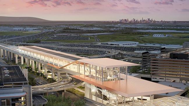 A concept image of the planned railway station at Melbourne Airport. Picture: Supplied