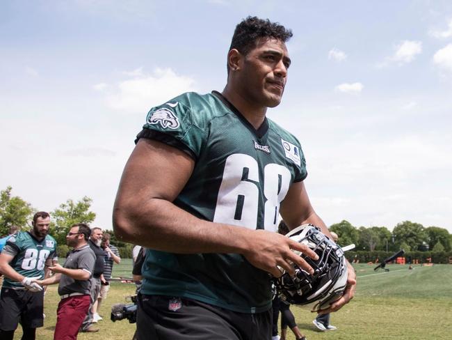 Mailata is learning off the likes of Jason Peters, Chris Long and Lane Johnson. Picture: AP