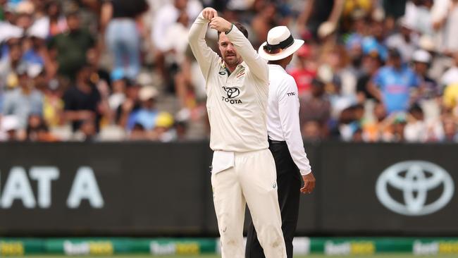 Travis Head toasts the wicket of Rishabh Pant during the final day. (Photo by Morgan Hancock - CA/Cricket Australia via Getty Images)