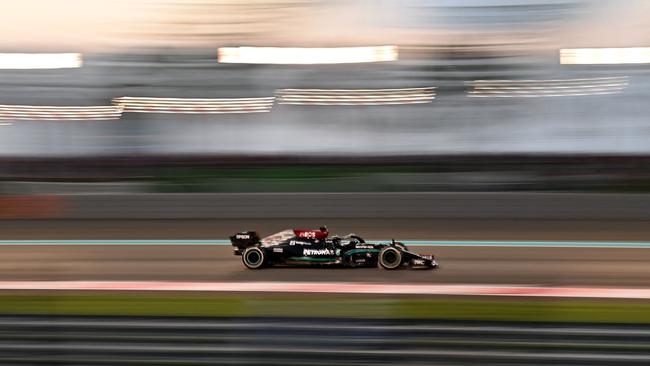 Mercedes' British driver Lewis Hamilton drives at the Yas Marina Circuit during the Abu Dhabi Formula One Grand Prix. Picture: AFP