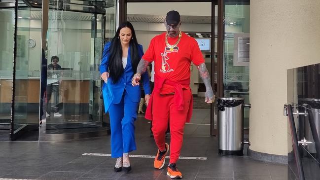 Dayne Brajkovich, 43, leaves Perth Magistrates Court on Thursday, accompanied by wife Jacinta Hill. Picture: NCA NewsWire / Anthony Anderson