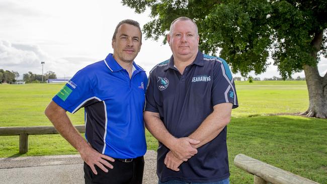 Coombabah Clippers President Chris Baker and The North Gold Coast Seahawks president Ben McGrath. Picture: Jerad Williams