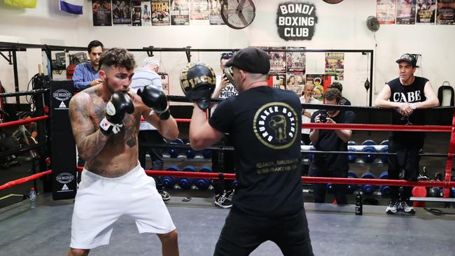 Jeff Fenech keeps a close eye on Jack Brubaker. Picture: Rohan Kelly