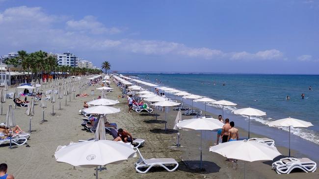 Mackenzie beach in Larnaca on the Mediterranean island of Cyprus. Picture: AFP