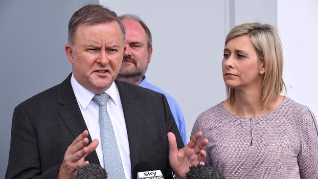 Anthony Albanese (left) with Longman MP Susan Lamb. Photo: AAP