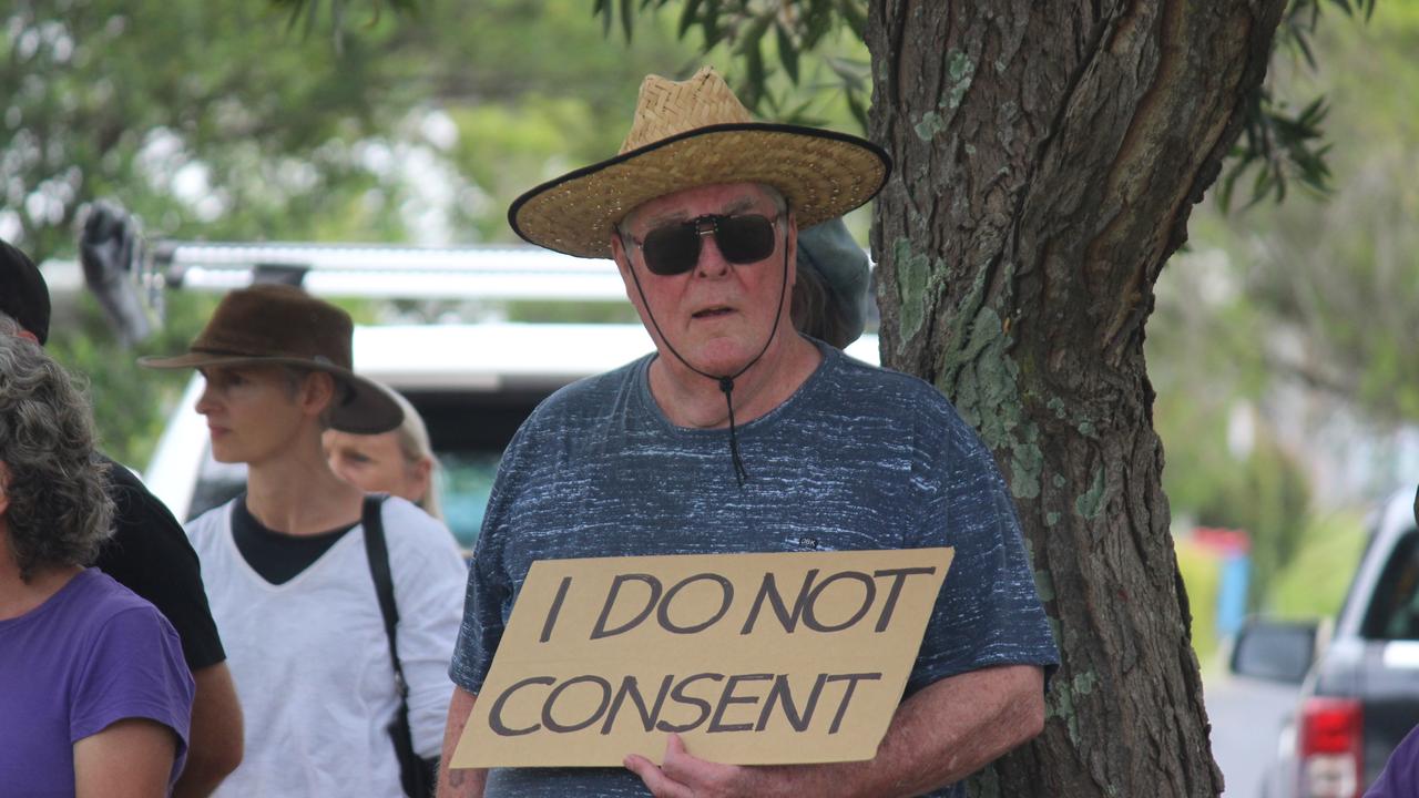 More than 150 people turned out for the Millions March Against Mandatory COVID-19 Vaccines in Coffs Harbour on Saturday February 20. Photo: Tim Jarrett