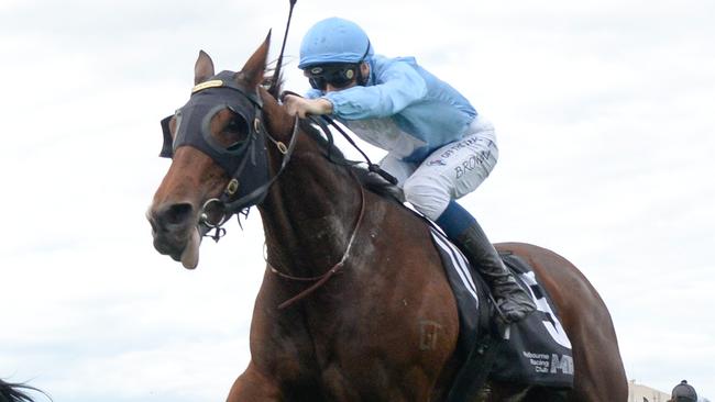 Let'sbefrankbaby showed she was one to follow in the coming weeks after her first-up run with 63kg at Caulfield on Memsie Stakes Day. Picture: Racing Photos