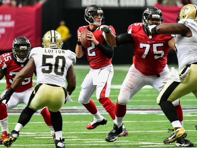 Matt Ryan #2 of the Atlanta Falcons drops back to pass in the first half against the New Orleans Saints.