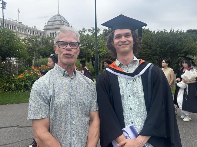 Alan and Edan Brichta at the University of Melbourne's Faculty of Architecture, Building and Planning graduation ceremony at the Royal Exhibition Building on December 6, 2024. Picture: Harvey Constable