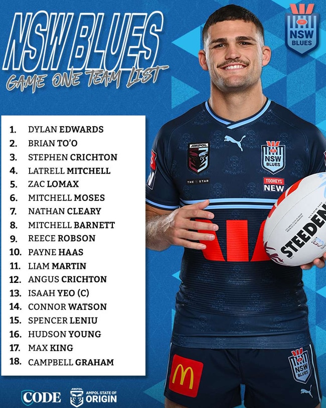 NSW Blues Game 1 team.