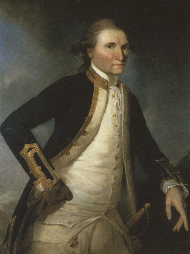 Captain James Cook in circa late 1700s painting, British explorer whose ship HM Bach Endeavour discovered east coast of Australia in 1770.