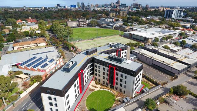 Prince Alfred College from above with the boarding house in the foreground.