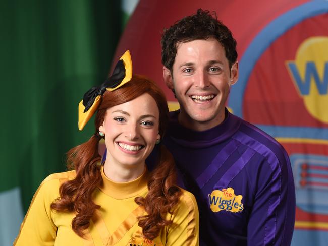 Purple Wiggle Lachy proposed to his Yellow Wiggle wife Emma at Lavender Bay in Sydney. Photo Naomi Jellicoe