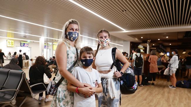 State governments have decided to drop the border restrictions that have been in place since the Covid-19 coronavirus arrived in Australia in 2020, with travellers not requiring Covid-19 PCR tests or border passes, unless travelling to and from Australia. Skye Warren of Smithfield was travelling to Melbourne with her children Sebastian Warren, 8, and Madison Warren, 15, to see family and was pleased to see the reintroduction of unrestricted travel. Picture: Brendan Radke