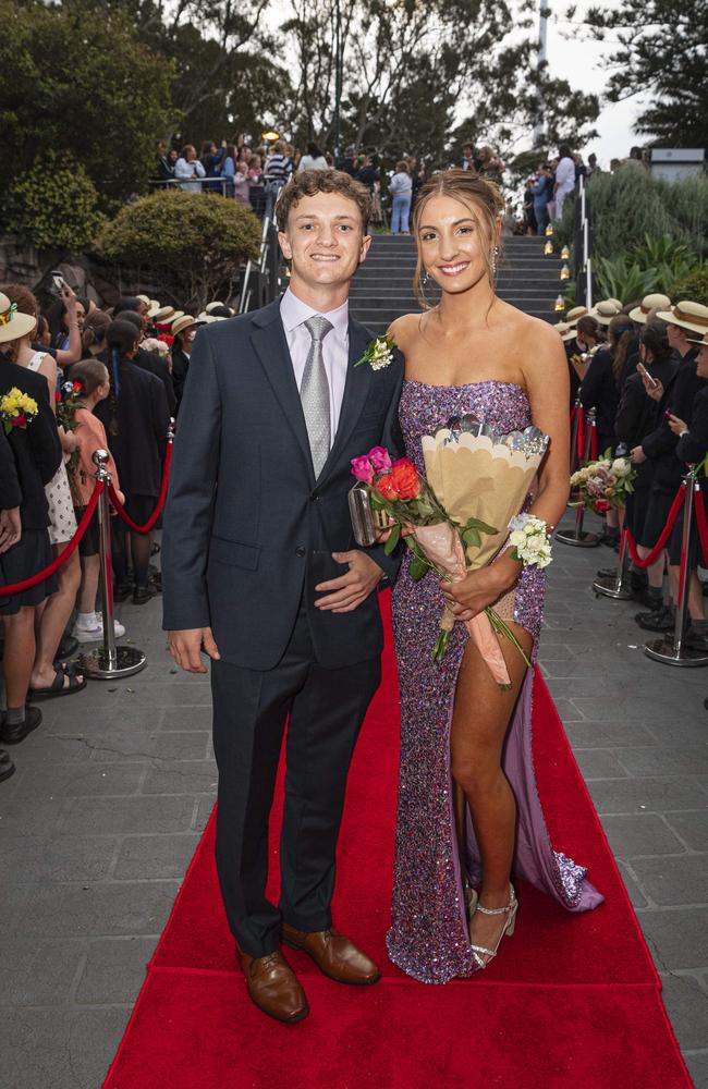 Eve Slack-Smith and partner Alex Chicalas arrive at The Glennie School formal at Picnic Point, Thursday, September 12, 2024. Picture: Kevin Farmer